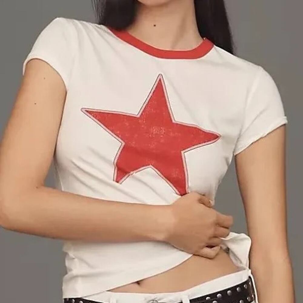 Letluv Star Short-Sleeve Ringer Crew-Neck Tee